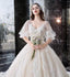 Charming Half Sleeves Ball Gown Wedding Dresses, Appliques V Neck Bridal Dress PDK2