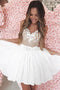 A-Line Spaghetti Straps White Homecoming Dress with Lace Appliques PPD5