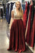 Burgundy A-line Beaded Prom Dresses V-neck Formal Dresses With Pockets PDKK49