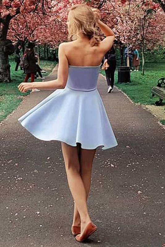 A Line Strapless Sleeveless Short Homecoming Dresses, Mini Cocktail Dresses OMH0097