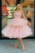 A Line Strapless Pink Tulle Short Prom Dress With Tiered Skirt, Homecoming Dresses OM0254