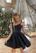 A Line Black Satin Sweetheart Above Knee Homecoming Dress, Short Cocktial Dress OMH0118