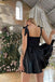 A Line Black Satin Sweetheart Above Knee Homecoming Dress, Short Cocktial Dress OMH0118