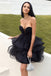 Black A line Strapless Sweetheart Tulle Layers Homecoming Dress with Lace Appliques OMH0140