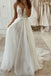 A Line Ivory Tulle Spaghetti Straps V Neck Wedding Dresses with Lace Appliques OW0056