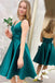 A line Green Satin Spaghetti Straps V neck Short Homecoming Dress with Lace Up MH0203