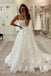 Elegant A Line Lace Ivory Scoop Long Wedding Dresses, Straps Wedding Gowns OW0095