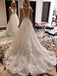 Charming A line Deep V Neck Sparkle Wedding Dress With Appliques, Wedding Gowns OW0022