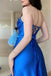 Simple A line Satin Royal Blue Strapless Long Prom Dress with Slit, Evening Dresses OM0264