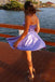 Cute A line Spaghetti Straps Satin V Neck Lilac Homecoming Dress With Pockets OMH0179