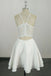 A Line White V Neck Satin Homecoming Dress with Lace, White Graduation Dress OMH0231