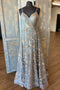 Elegant A line Tulle V neck Spaghetti Straps Lace Appliques Prom Formal Dresses OM0159