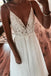 A Line Spaghetti Straps V Neck Lace Wedding Dresses With Side Slit, Ivory Bridal Dress OW0119