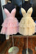 Cute A Line Spaghetti Straps V Neck Short Prom Dresses, Glitter Tulle Homecoming Dress OMH0225