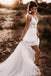 Elegant Lace Bodice V-neck Bridal Dresses White Backless A-line Beach Wedding Dresses OW0103