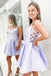 Cute A line Satin Purple Short Prom Dresses, Straps Sweetheart Homecoming Dress OMH0156