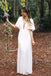 Charming A line Ivory V Neck Half Sleeves Wedding Dresses, Floor Length Bridal Gowns OW0036