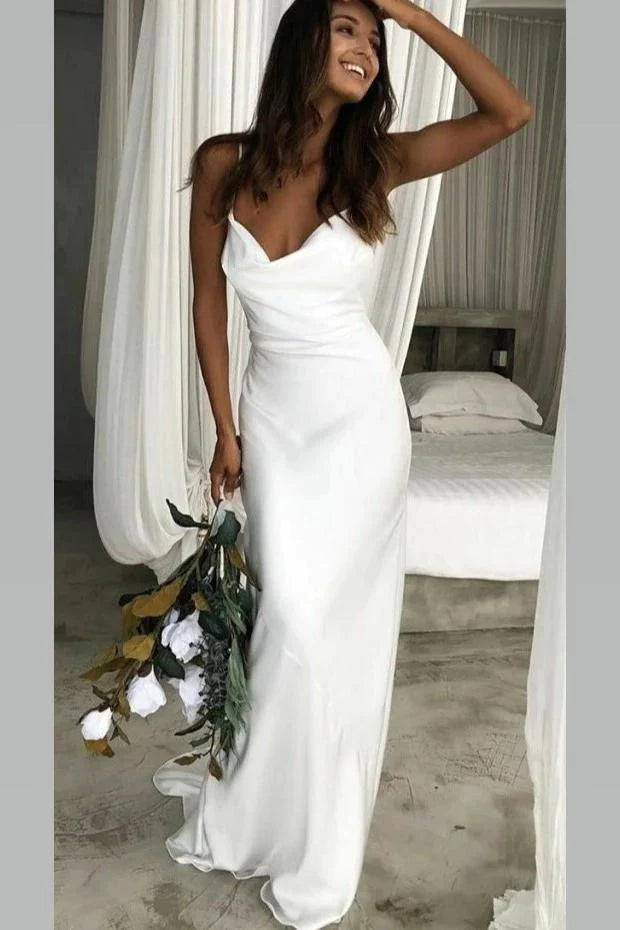 Elegant Ivory Cowl Neckline Mermaid Wedding Dresses, Beach Bridal Dresses OW0048