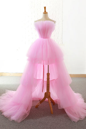 Elegant A Line Pink Spaghetti Straps Tulle Long Prom Dresses, Cheap Evening Dresses SK38