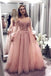 Princess Ball Gown Blush Pink Lace Prom Dresses With Long Sleeves PDK55