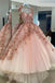 Princess Ball Gown Dusty Pink 3D Floral Appliques Tulle Prom Dress, Quinceanera Dress OM0278