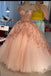 Princess Ball Gown Dusty Pink 3D Floral Appliques Tulle Prom Dress, Quinceanera Dress OM0278