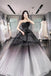Ball Gown Ombre Tulle Strapless Long Prom Dresses, Tiered Quinceanera Dresses OM0266