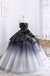 Ball Gown Ombre Tulle Strapless Long Prom Dresses, Tiered Quinceanera Dresses OM0266