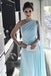 Light Blue One Shoulder Chiffon Formal Prom Gown, Simple Bridesmaid Dresses PDI35