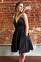 Black A Line Short Satin Homecoming Dress, Short Prom Dress with pockets OMH0233