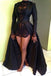 Long Sleeves Black Lace Prom Dresses High Low Party Dress with Detachable Train OM0265