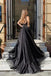 Shiny A-line Black Tulle Scoop Prom Dresses, New Style Long Evening Party Dresses OM0203