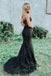 Black Mermaid Sweetheart Strapless Prom Dresses With Appliques, Evening Gowns OM0361