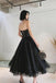 Simple Black Strapless Tea Length Short Prom Dresses, Tulle Homecoming Dresses OMH0157