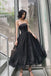 Simple Black Strapless Tea Length Short Prom Dresses, Tulle Homecoming Dresses OMH0157