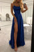 Royal Blue Spaghetti Strap A Line Prom Dress Sexy Long Split Party Dresses OM0006