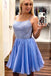 A line Spaghetti Straps Chiffon Blue Homecoming Dresses with Beading, Cocktail Dress OMH0038