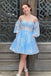 Sky Blue Lace Corset Detachable Sleeve Sweetheart Strapless Short Homecoming Dress OMH0182