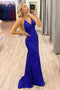 Sparkly Royal Blue Mermaid Sequined Long Prom Evening Dresses with Open Back OM0161