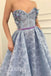 Stunning A-Line Sweetheart Light Blue Lace Prom Dress with Pockets Beading PDQ95