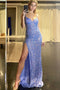 Sparkle Mermaid Blue Sequins Spaghetti Straps V neck Prom Dresses, Party Dresses OM0268