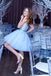 Simple A Line Two Pieces Tulle Homecoming Dress With Sequins, Strapless Sweet 16 Dress OMH0158