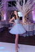 Simple A Line Two Pieces Tulle Homecoming Dress With Sequins, Strapless Sweet 16 Dress OMH0158