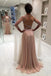 Blush Pink A Line Backless Long Prom Dresses with Pearls PDN79