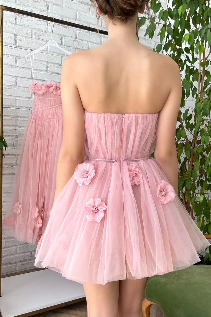 Asymmetry Sweetheart Tulle Pink Cute Homecoming Dress Long Prom Dress QP2305