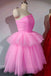 Blush Pink One Shoulder Tiered Homecoming Dresses A Line Pleated Tulle Tutu Dress OMH0150