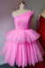 Blush Pink One Shoulder Tiered Homecoming Dresses A Line Pleated Tulle Tutu Dress OMH0150