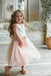 Blush Pink A Line Skirt Flower Girl Dress, Round Neck Tulle Cute Gril Dress with Appliques OMF0004