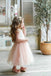 Blush Pink A Line Skirt Flower Girl Dress, Round Neck Tulle Cute Gril Dress with Appliques OMF0004
