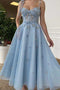 Cheap A Line Blue Sweetheart Spaghetti Straps Prom Dress, Bridesmaid Dress OM0027